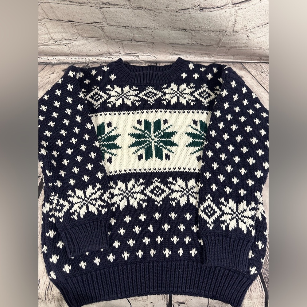 Gap 100% cotton crew neck preppy long sleeve knit ski sweater, boys size large